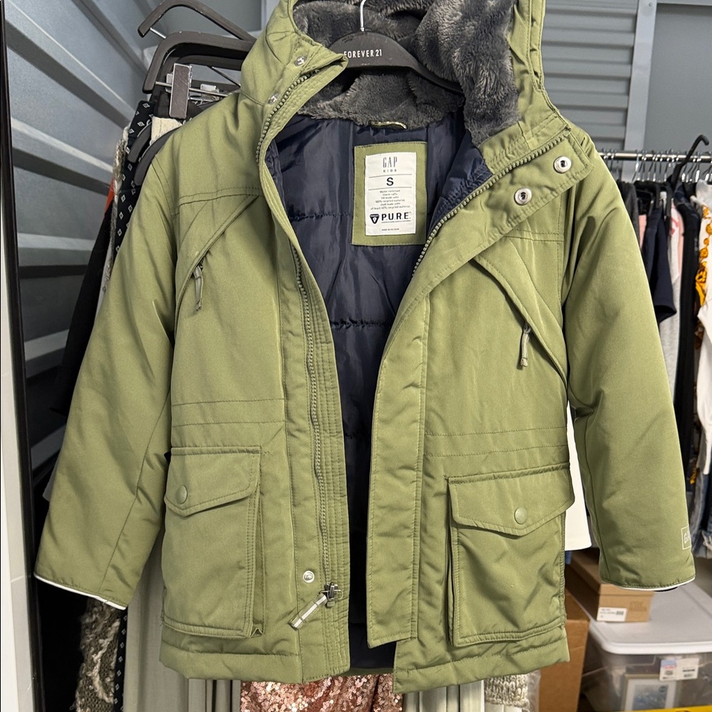GAP Kids Olive Green Hooded Puffer Jacket